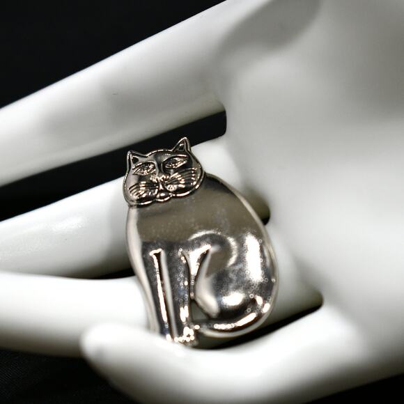 Vintage Laurel Burch Mystic Cat Brooch, Rhodium Plated - Picture 3 of 10